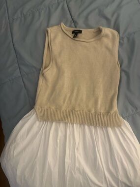 Aqua Beige Knit V-Neck Sweater Vest Dress
